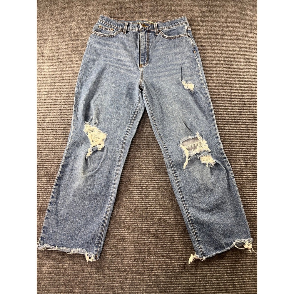 Universal Thread Distressed Cropped Straight Leg Jeans Womens 12/31R Raw Hem